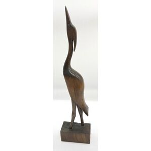 Vintage German Wooden Crane Figurine Mid-Century Modern Carved From One Piece
